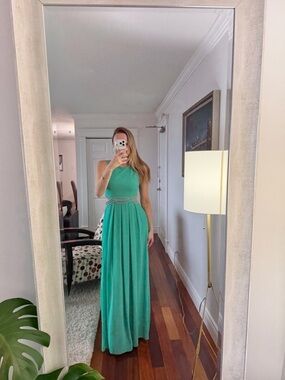 TFNC London Green Long Dress with Beading and Side Cutouts Size Small or 4